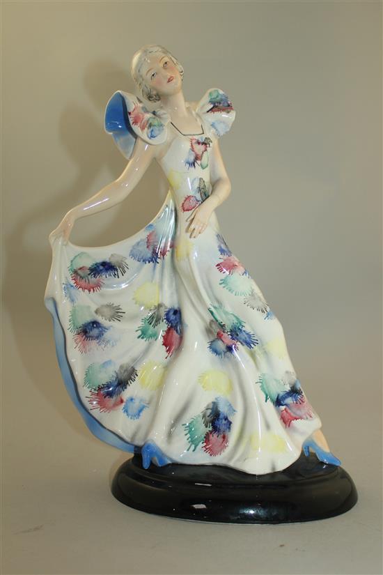 A W. Goebel Art Deco figure of a lady, 1930s, 31.5cm, damage to left arm